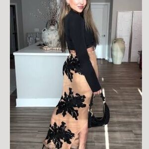 JLUXLABEL EDENA Elegant Black and Tan Lace Maxi Skirt